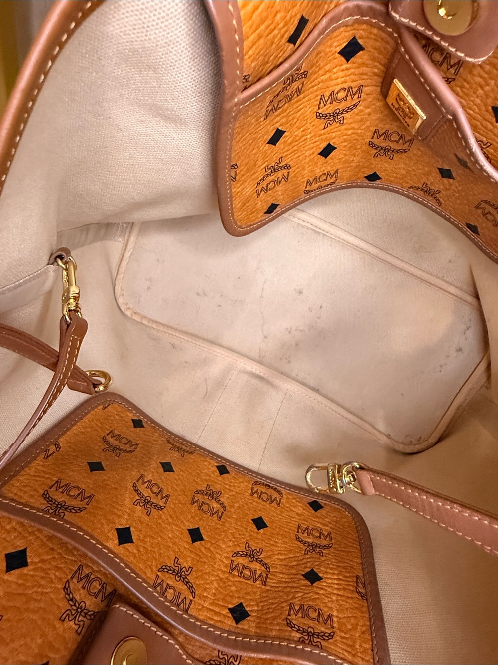 MCM Cognac Tote with Orange Center Stripe - Picture 7 of 16